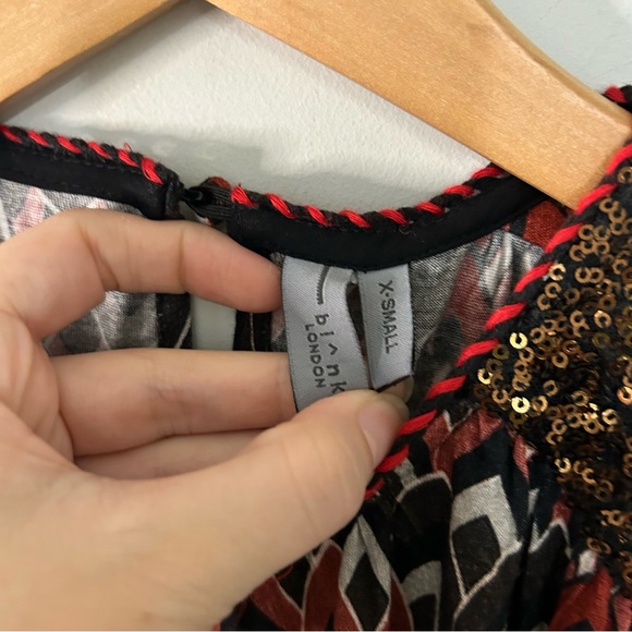 NWT Anthropologie Bl-nk Printed Sequin-Embellished Blouse in Wine - Picture 8 of 10